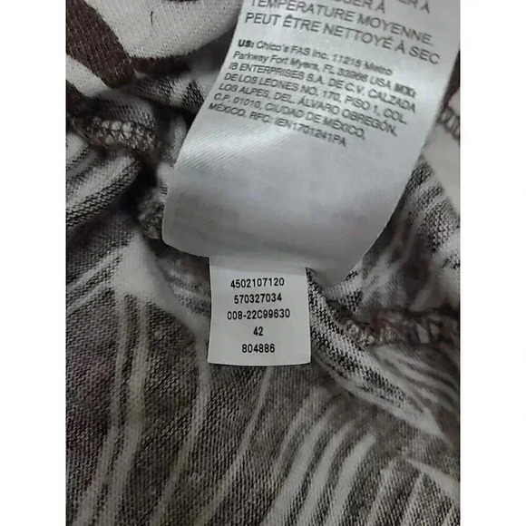 Chico's 100% Linen Shirt Women's Size Medium Brown and White Leaves - Picture 6 of 7
